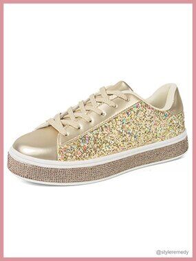 Glitter Tennis Sneakers Rhinestone Bling Sequin Wedding Bridal Shiny PU Leather